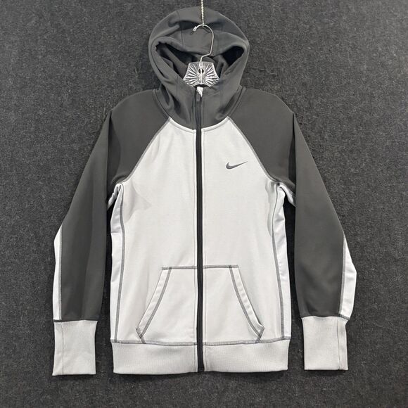 Nike Therma-Fit Jacket Women's Small Gray Full Zip Fleece Hoodie Hooded - Picture 1 of 9